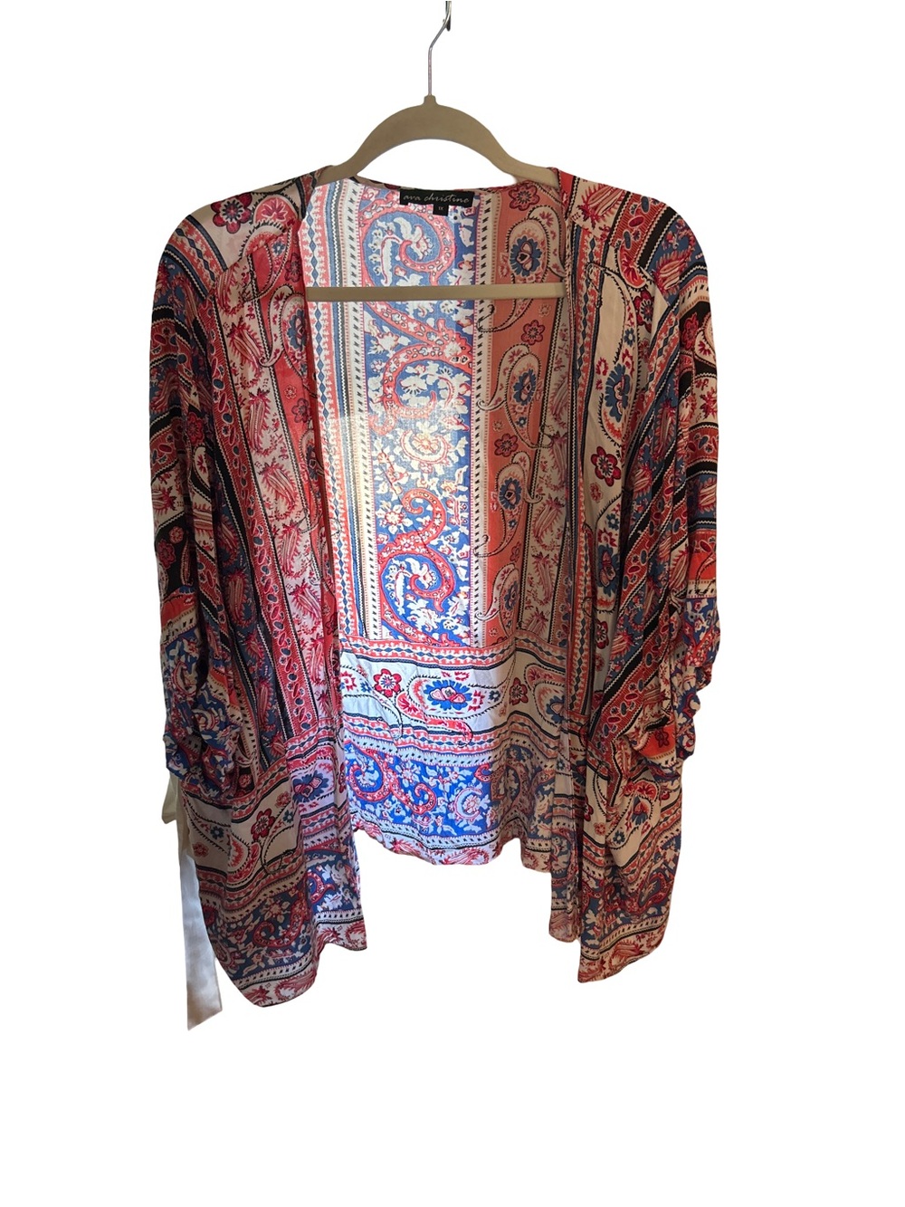 Ava Christine Paisley Tapestry Open Front Kimono Cardigan Cover Up Size 1X Boho